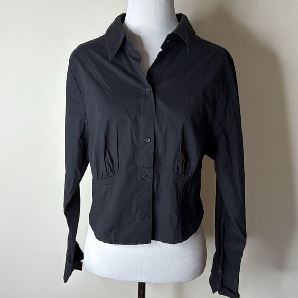 Abercrombie Black Cropped Button Down - Picture 1 of 5